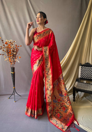 Paithani Silk Saree With Meenakari Zari - Orgenza Store