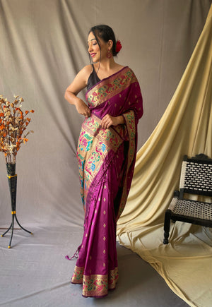 Paithani Silk Saree With Meenakari Zari - Orgenza Store