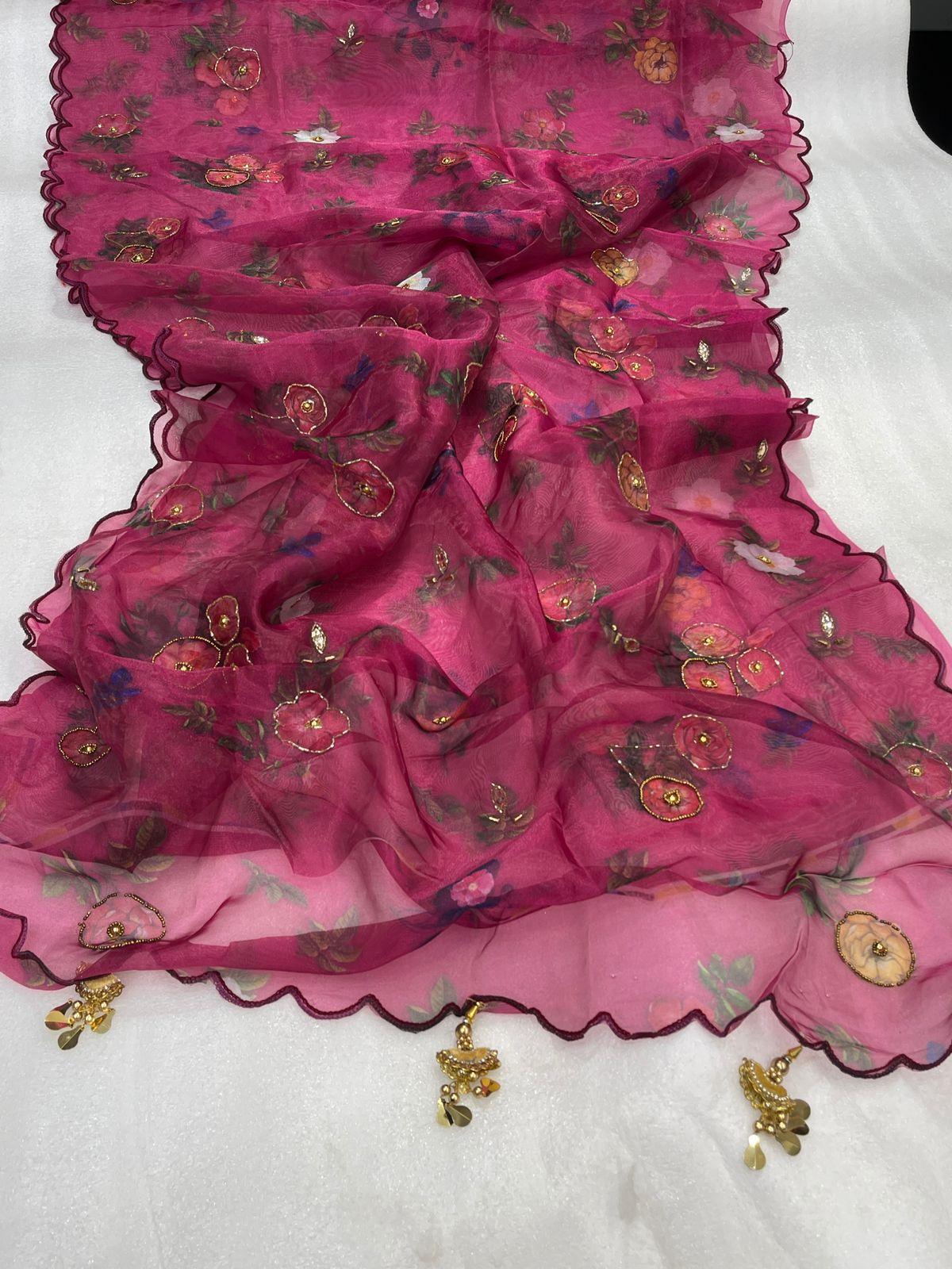 Orgenza || Mk Hit Pink Color Pure Organza Silk Saree With Cutwork Border Saree With Blouse - Orgenza Store