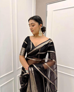 Black Colour Kanchipuram Organza Saree - Orgenza Store - digisoch