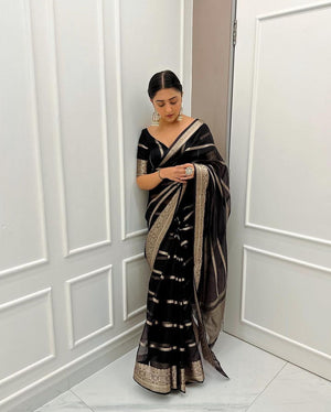 Black Colour Kanchipuram Organza Saree - Orgenza Store - digisoch
