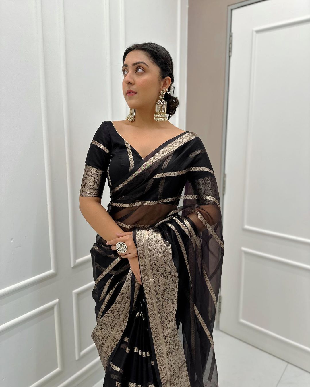 Black Colour Kanchipuram Organza Saree - Orgenza Store