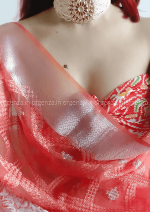 Kora Orange Organza Silk Saree With Elephant Zari Border - Orgenza Store - digisoch