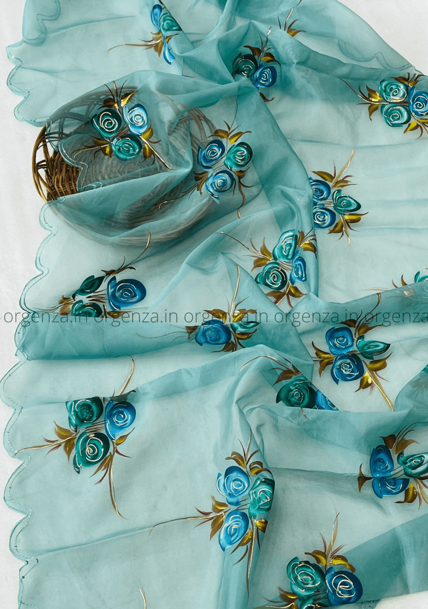 Rama Hand Print Organza Saree - Orgenza Store