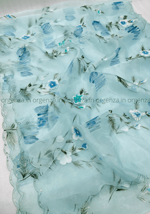 Light Sky Hand Printed Organza Saree - Orgenza Store - digisoch