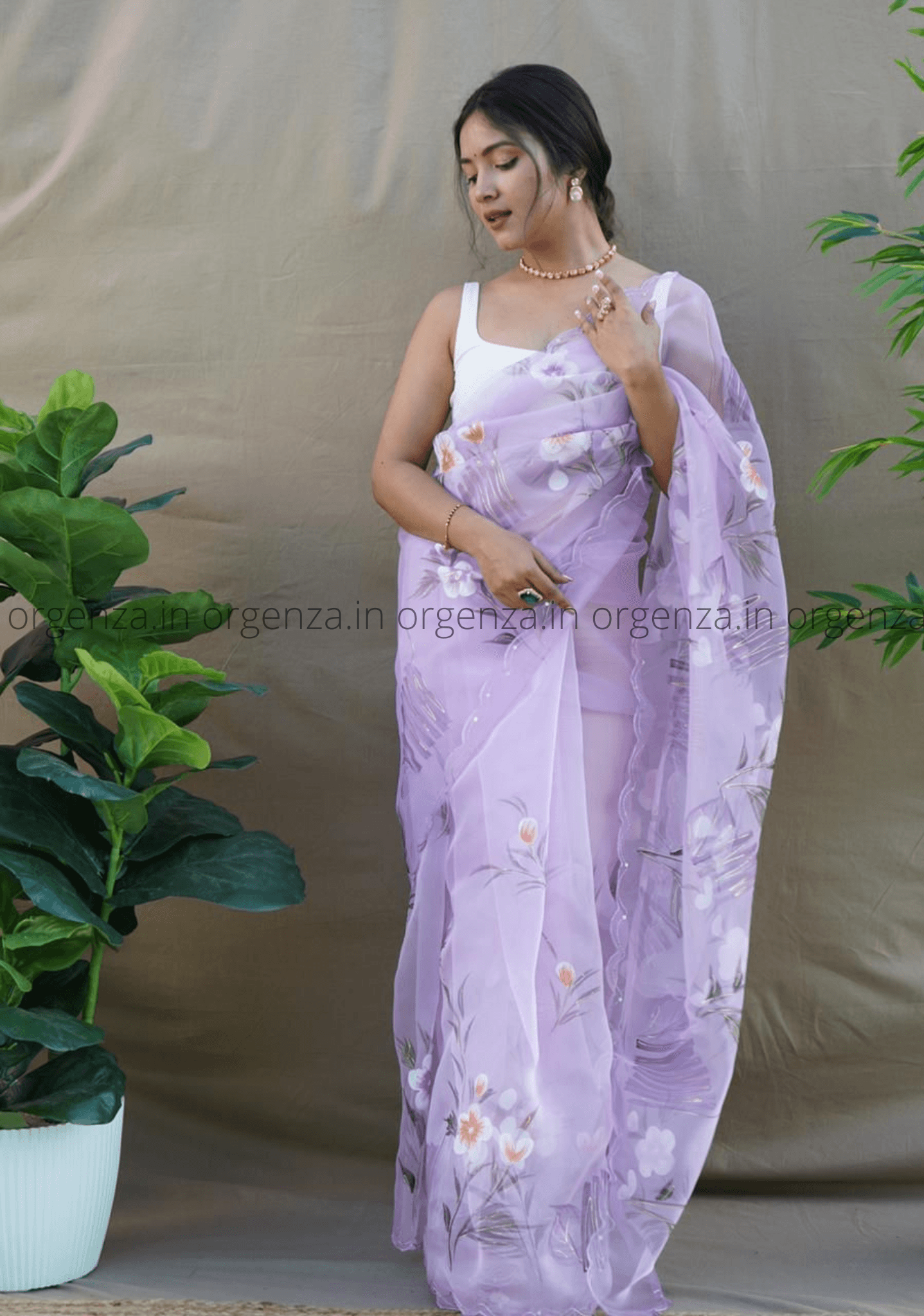 Purple Organza Hand Printed - Orgenza Store