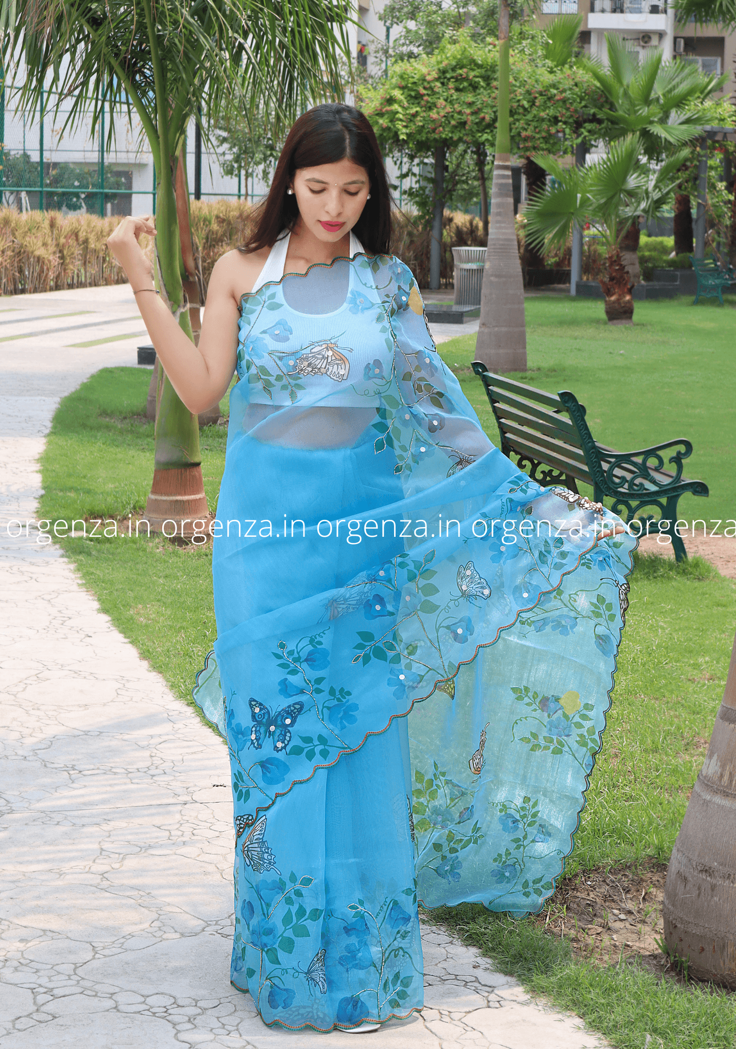 Dark Sky Organza Silk Saree - Orgenza Store