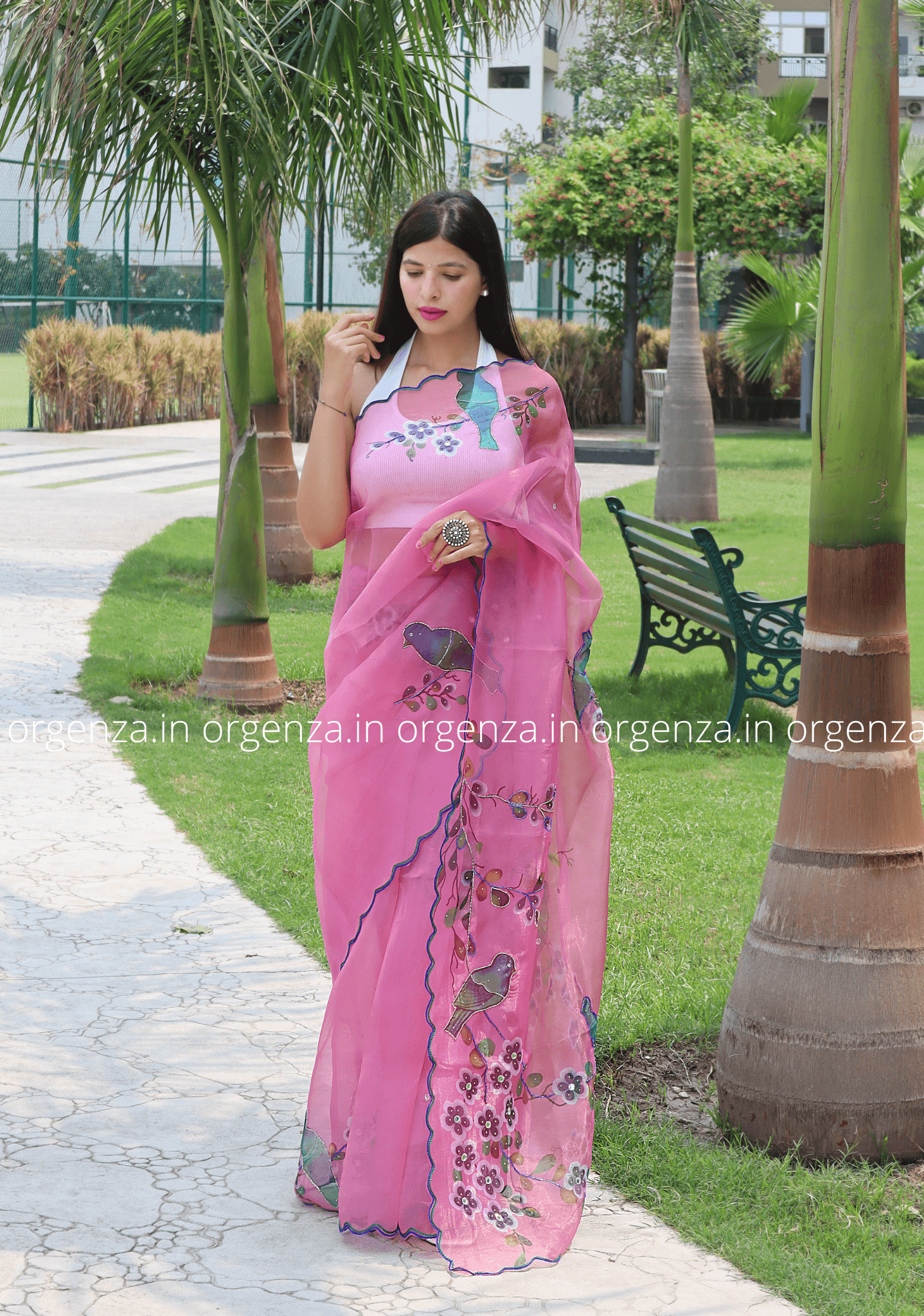 Light Pink Organza Silk Saree - Orgenza Store