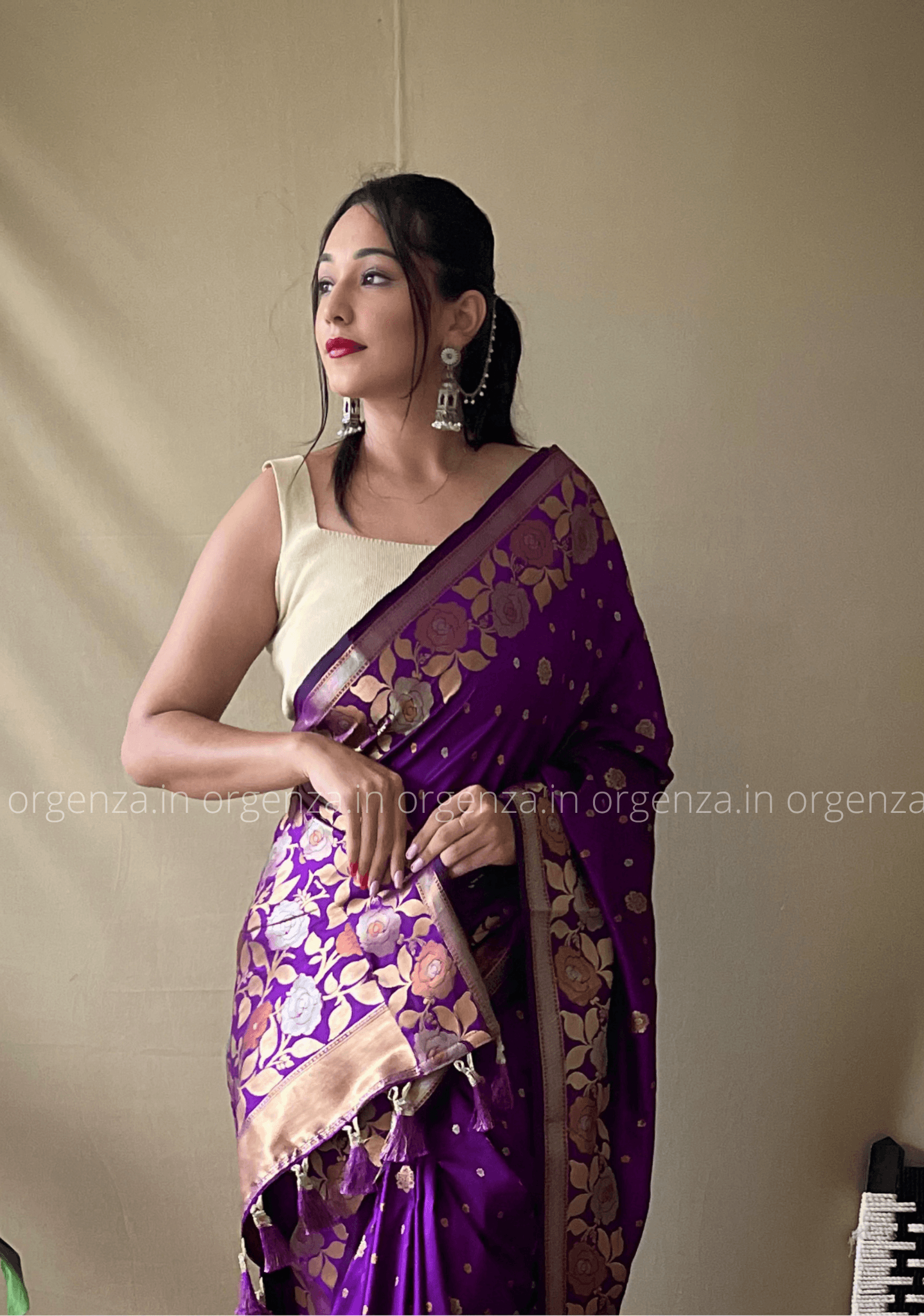 Purple Woven Rich Pallu Saree - Orgenza Store