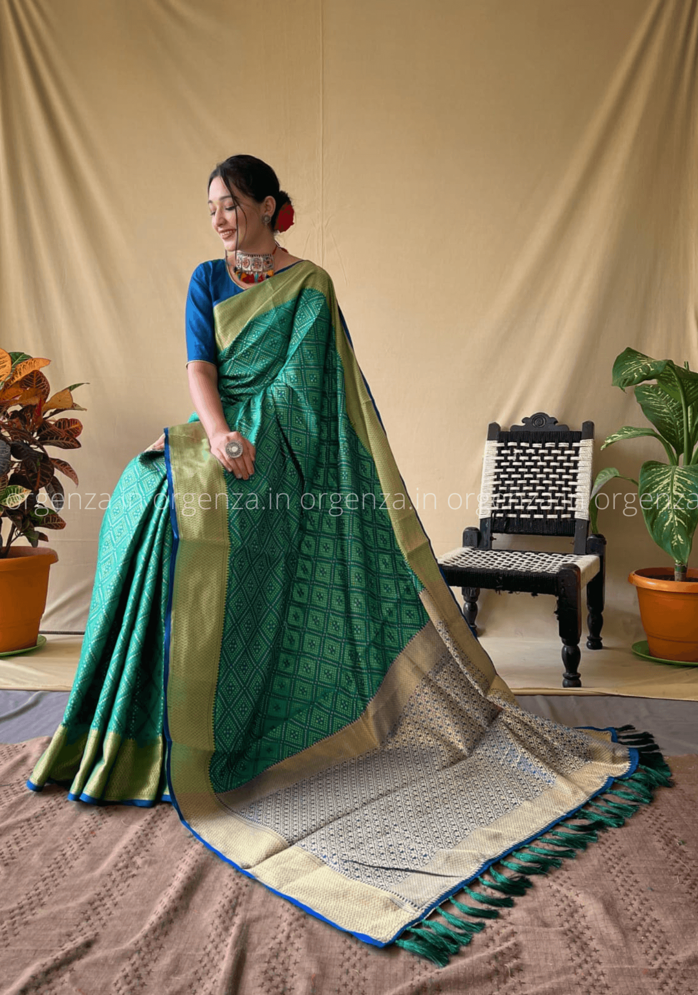 Green Bandhej Silk Patola Saree - Orgenza Store - digisoch