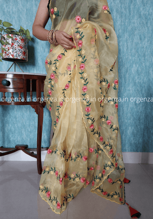 Light Yellow Organza Saree With Blouse - Orgenza Store - digisoch