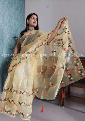 Light Yellow Organza Saree With Blouse - Orgenza Store - digisoch