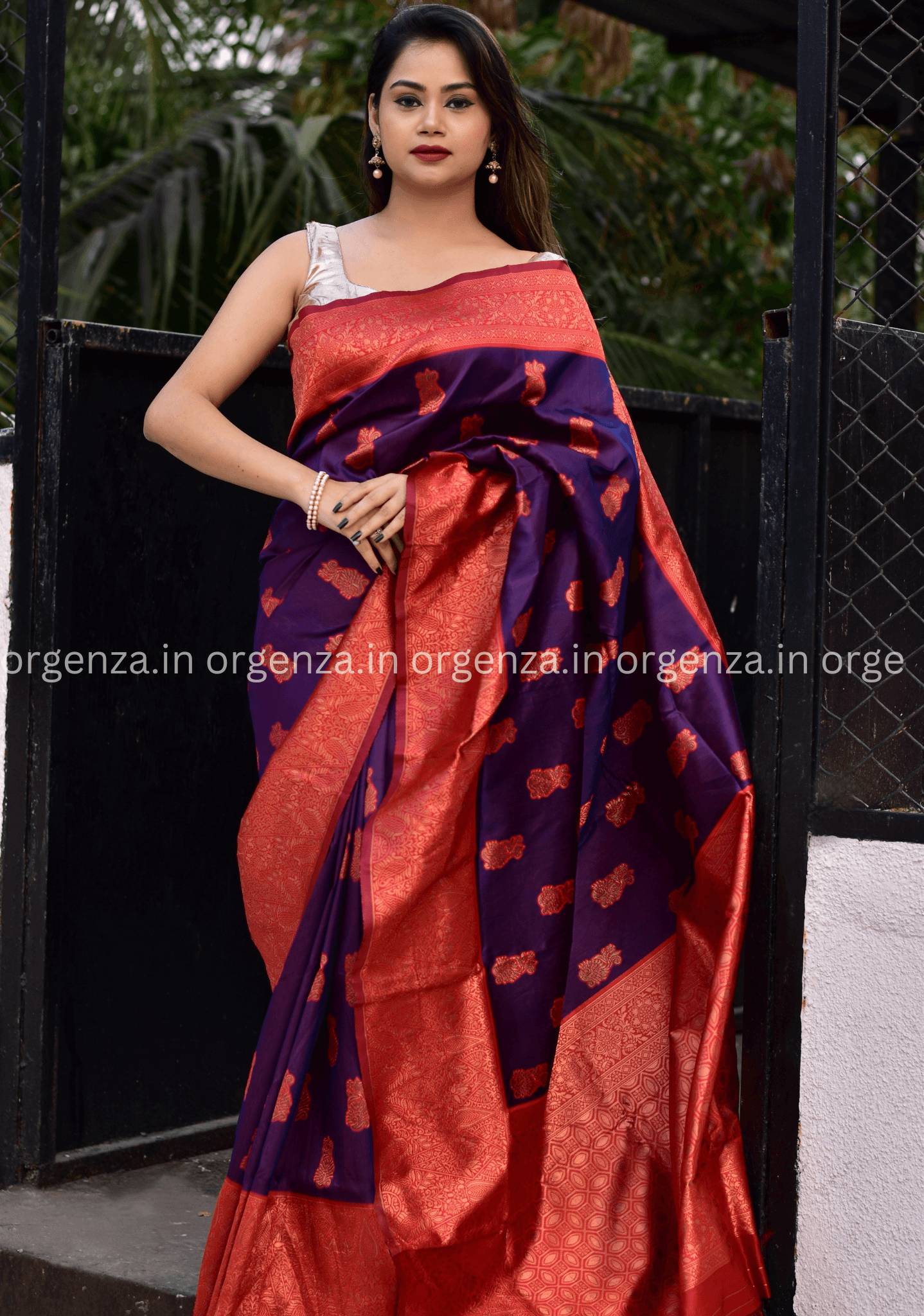 Purple Colour Lichi Silk Saree With Copper Zari - Orgenza Store