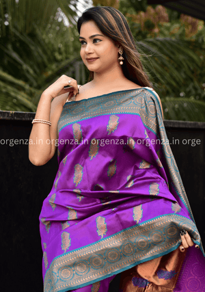Light Purple Lichi Silk Saree - Orgenza Store