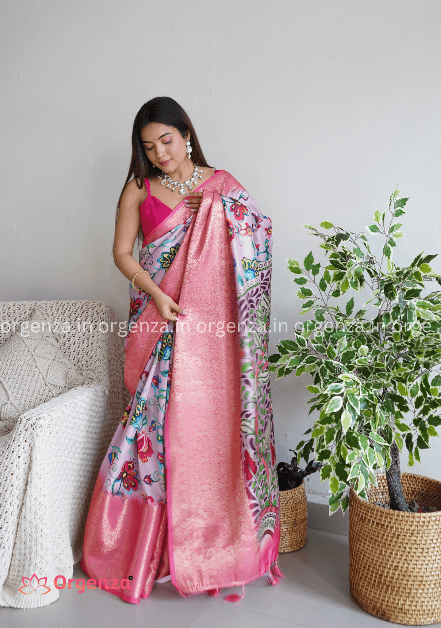 Pure Lichi Silk Banarashi Silk With Weaving Border - Orgenza Store - digisoch