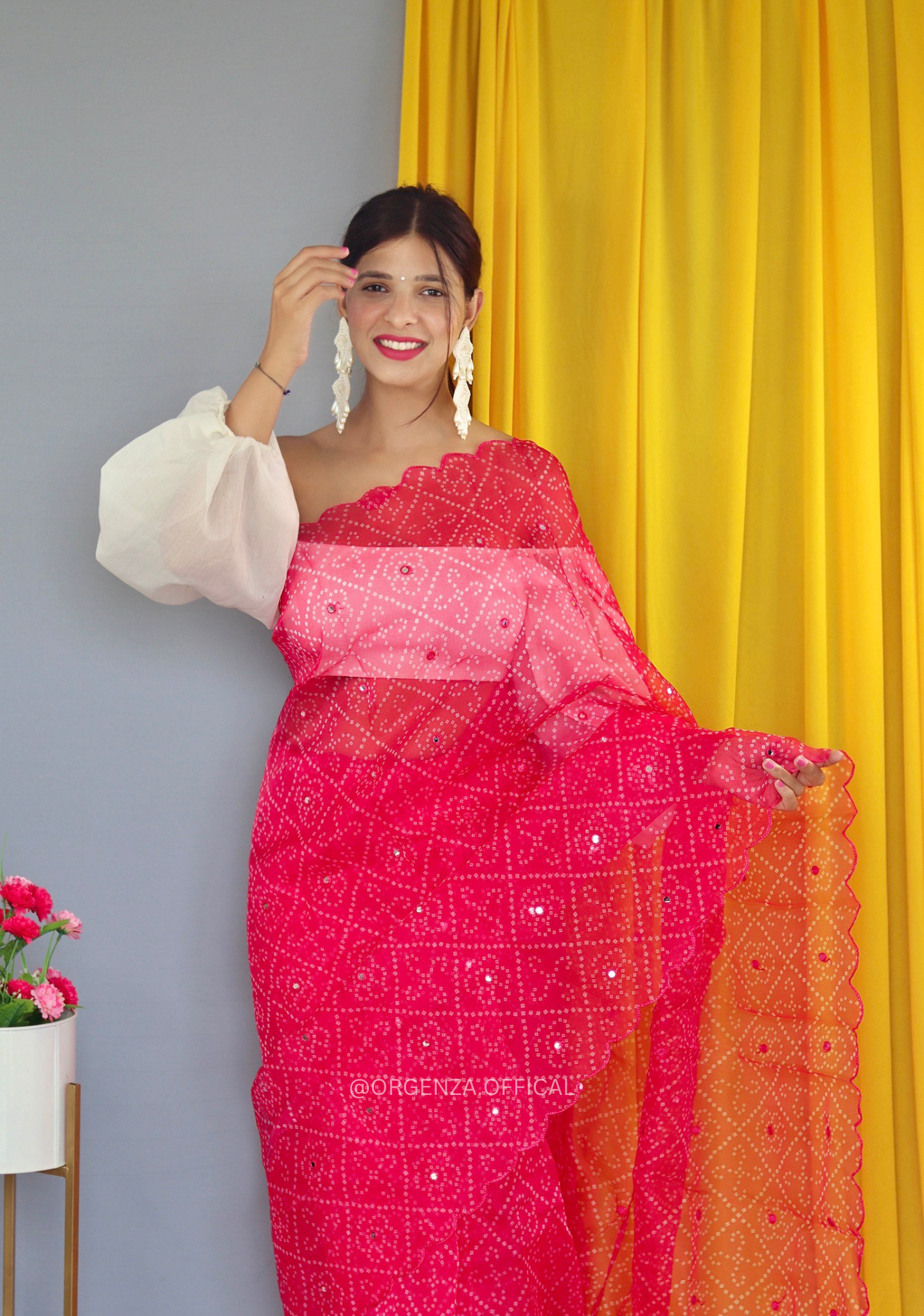 Pure Organza Saree With Bandhani Print - Orgenza Store