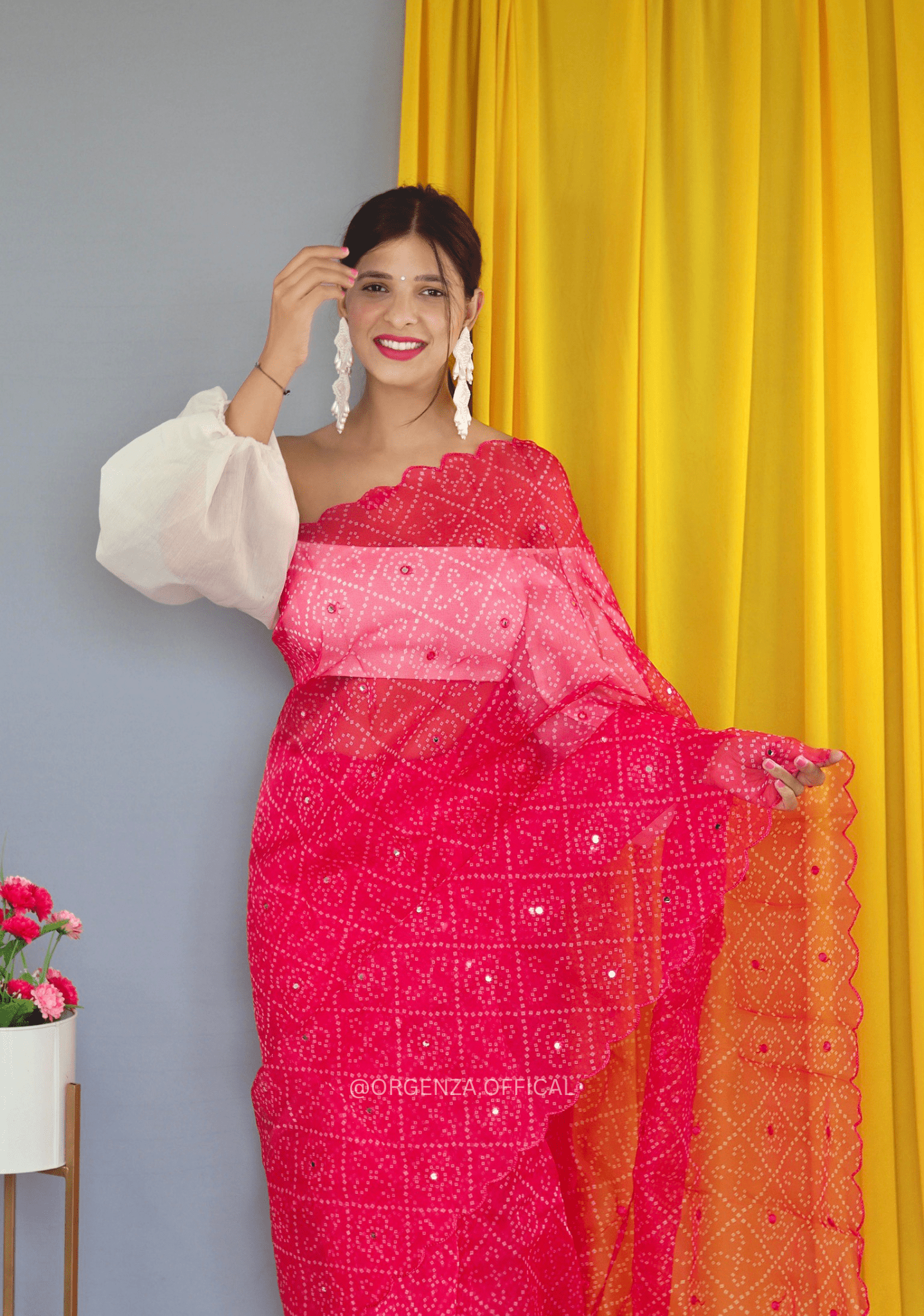 Pure Organza Saree With Bandhani Print - Orgenza Store - digisoch