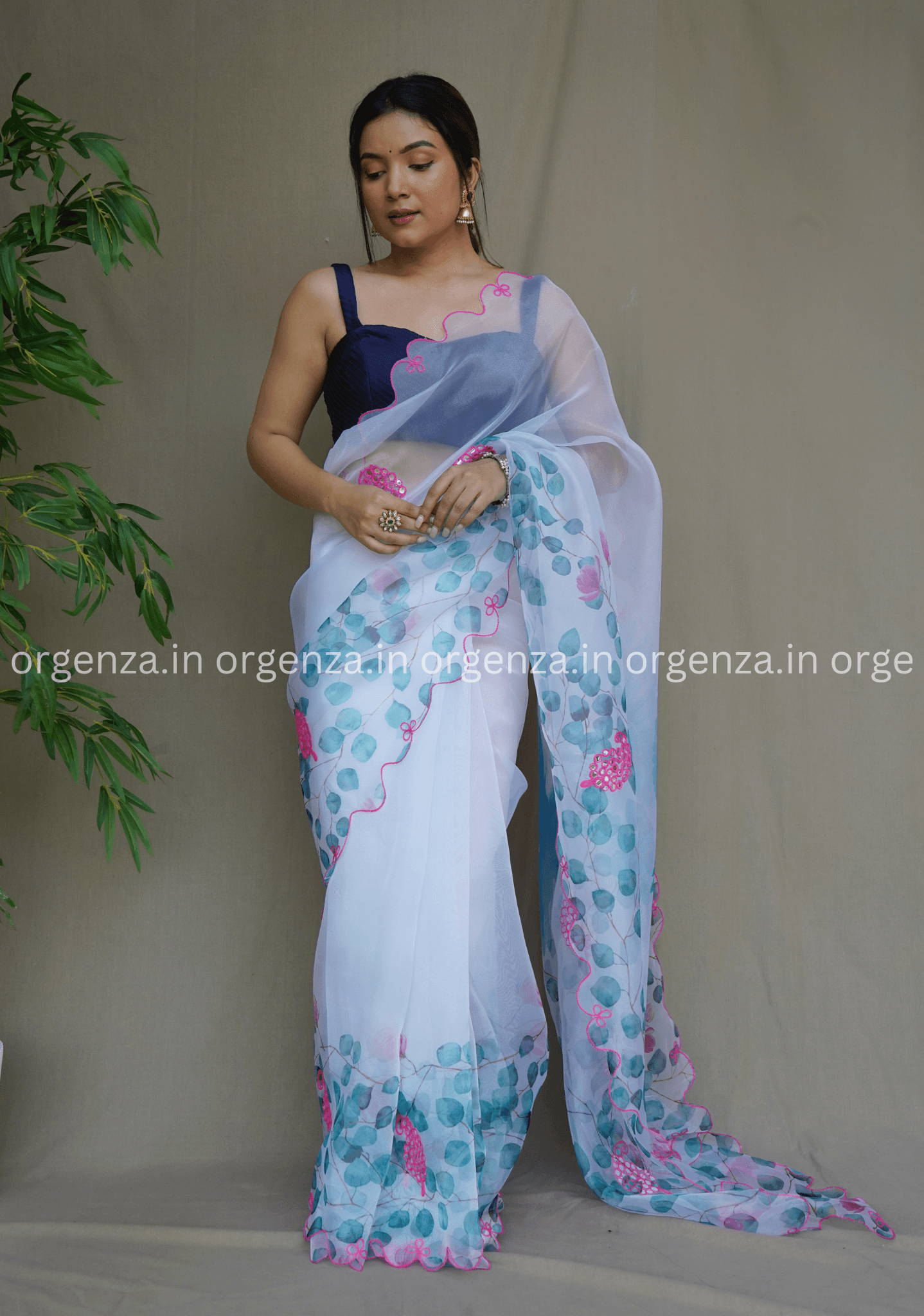 Multi Colour Floral Organza Saree With Gotta Work - Orgenza Store