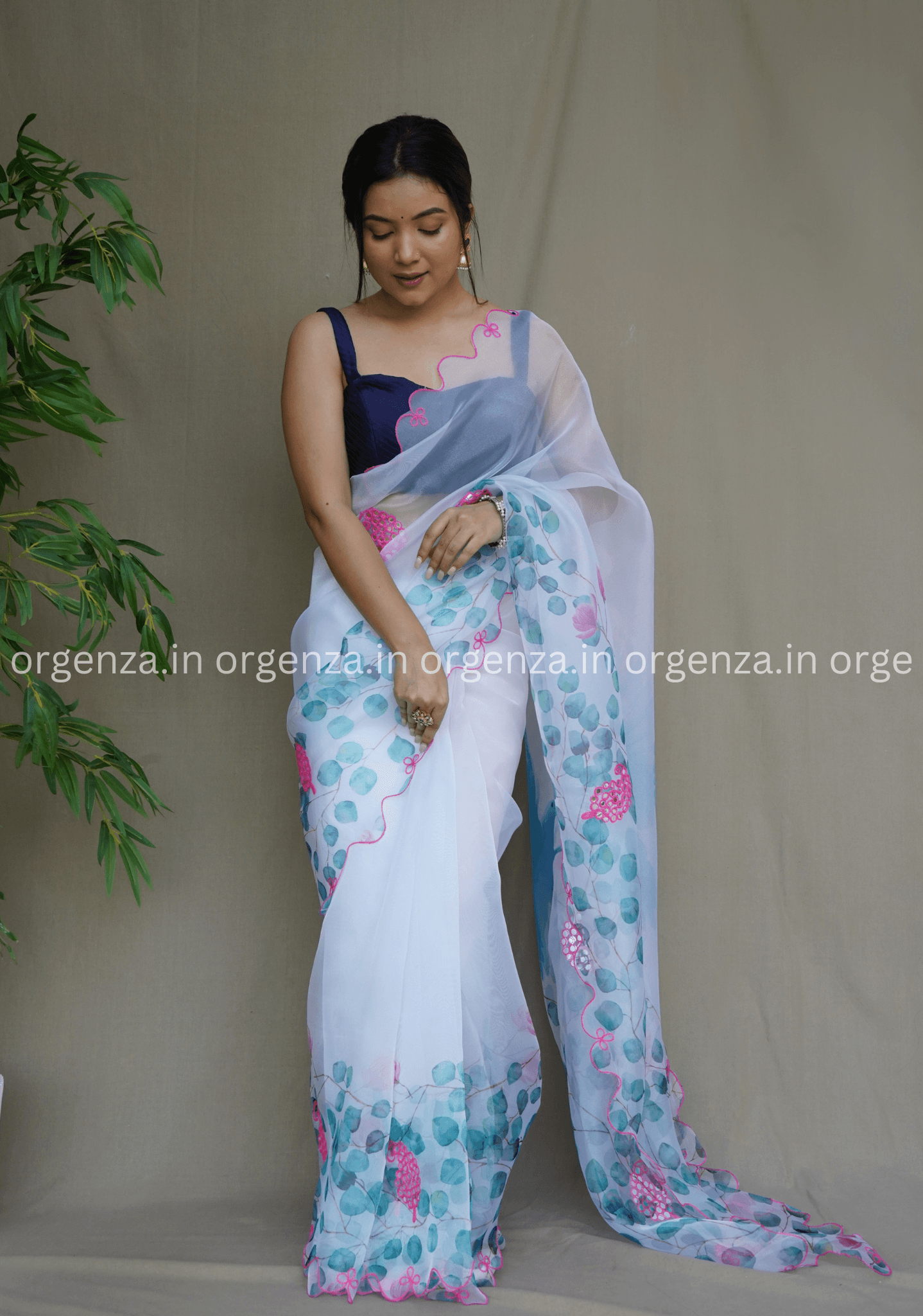 Multi Colour Floral Organza Saree With Gotta Work - Orgenza Store
