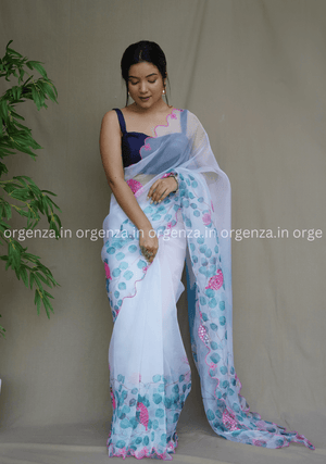 Multi Colour Floral Organza Saree With Gotta Work - Orgenza Store - digisoch