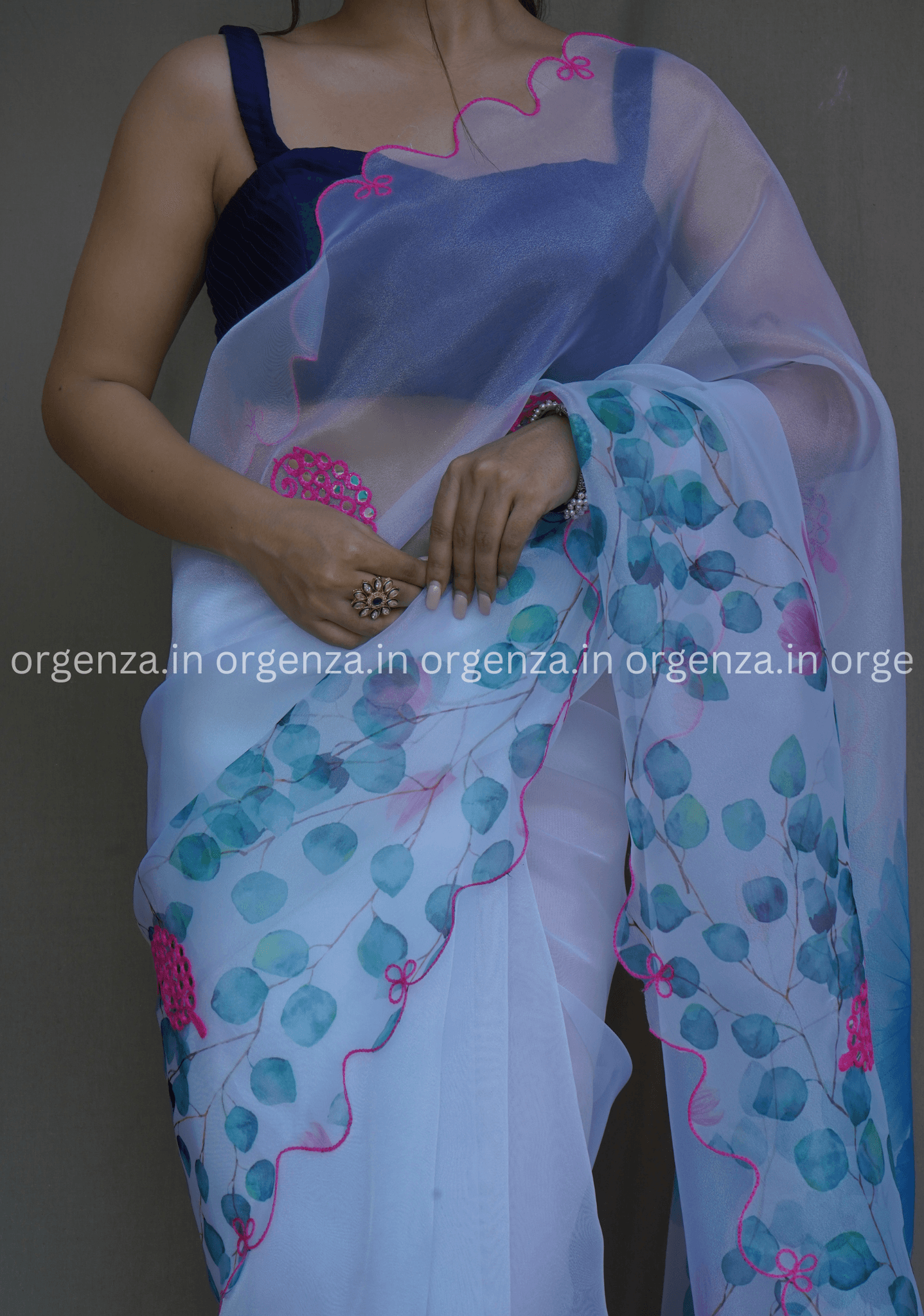 Multi Colour Floral Organza Saree With Gotta Work - Orgenza Store