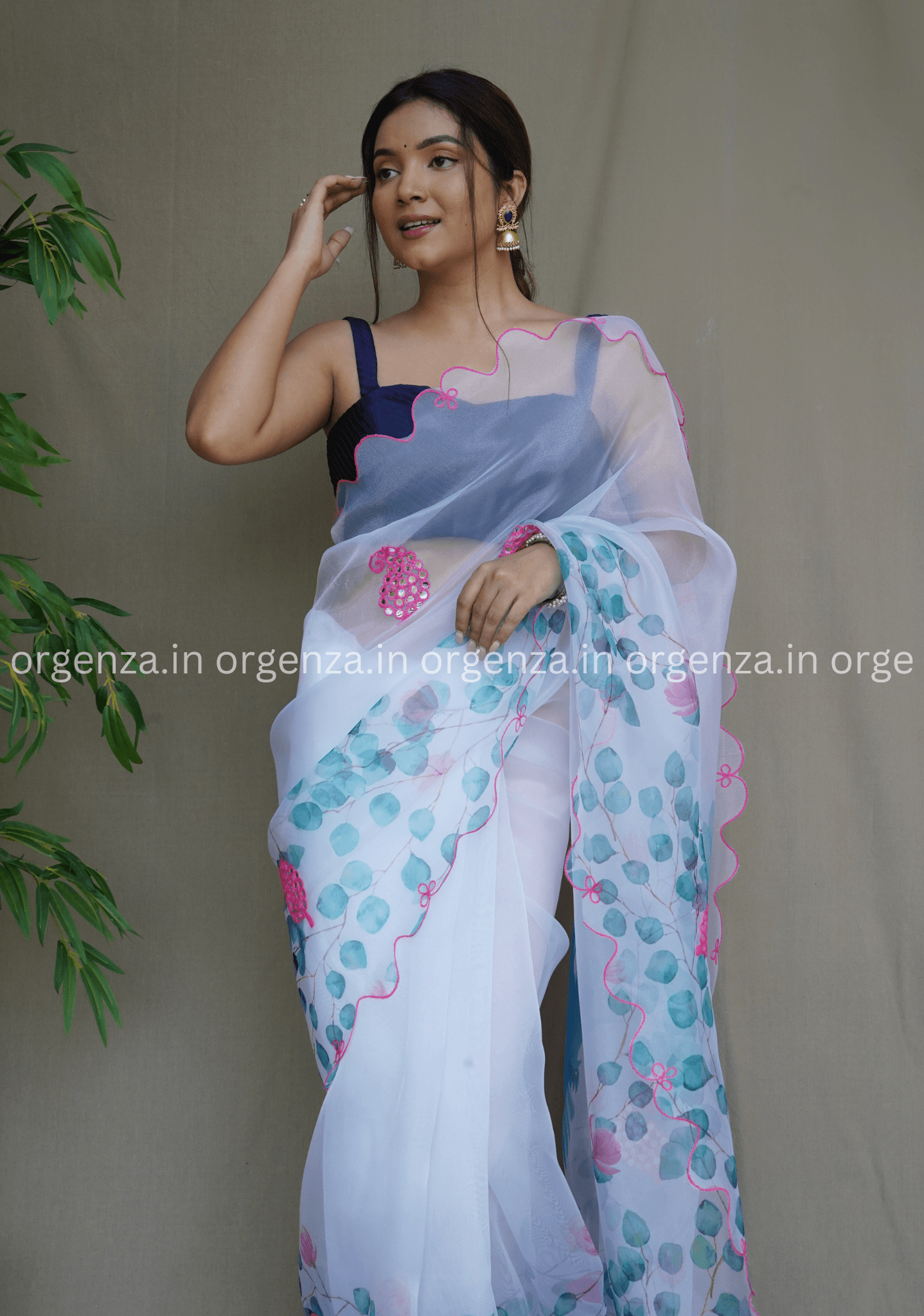 Multi Colour Floral Organza Saree With Gotta Work - Orgenza Store