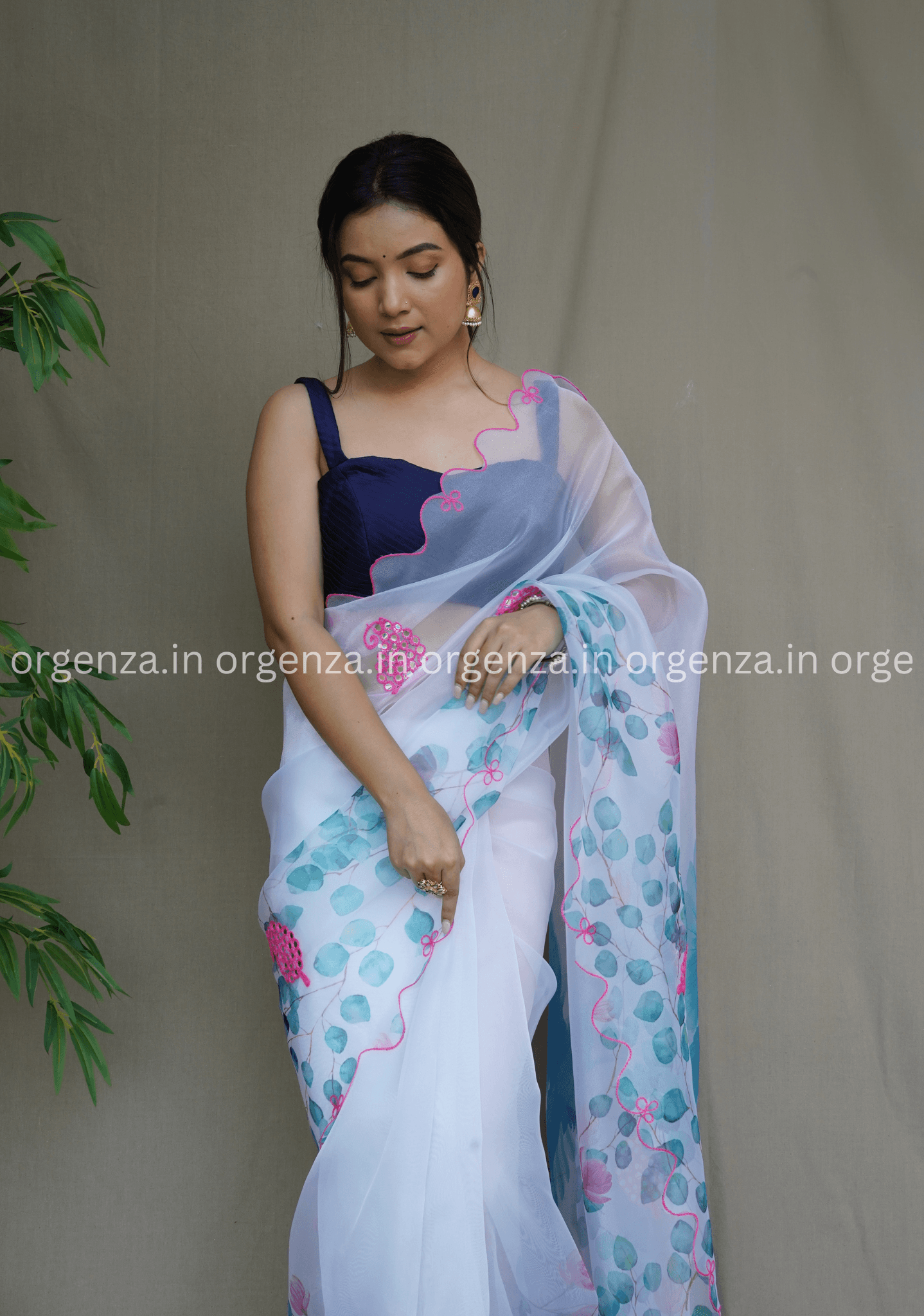 Multi Colour Floral Organza Saree With Gotta Work - Orgenza Store