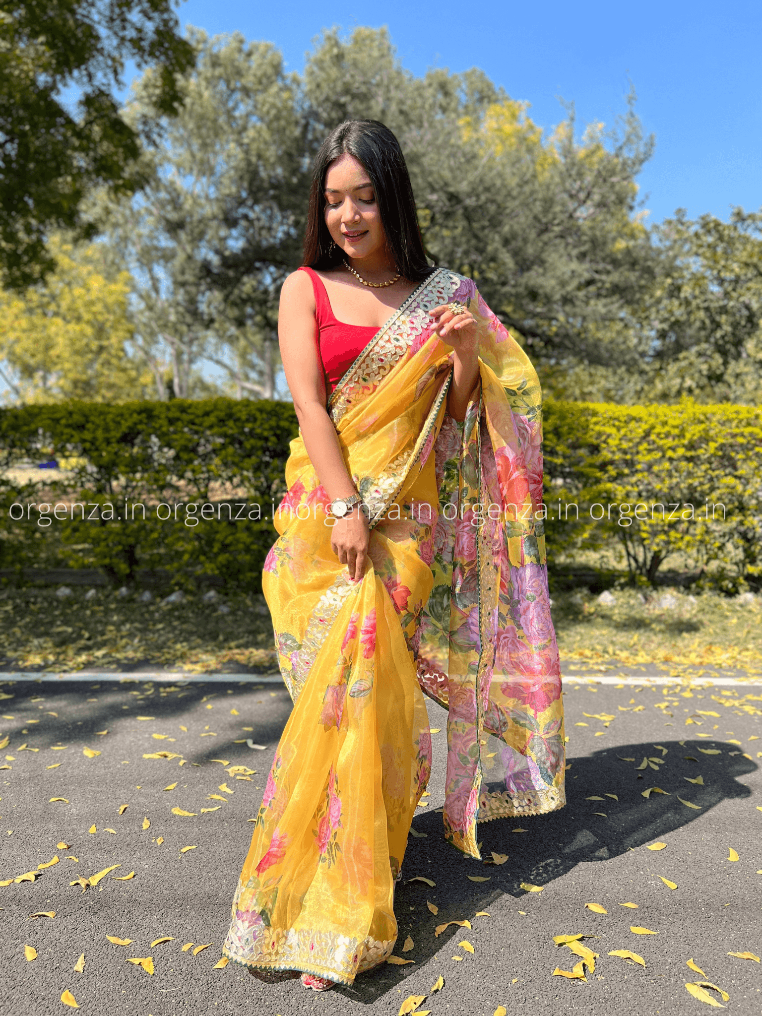 Yellow Organza Saree With Gotta Patti Border - Orgenza Store