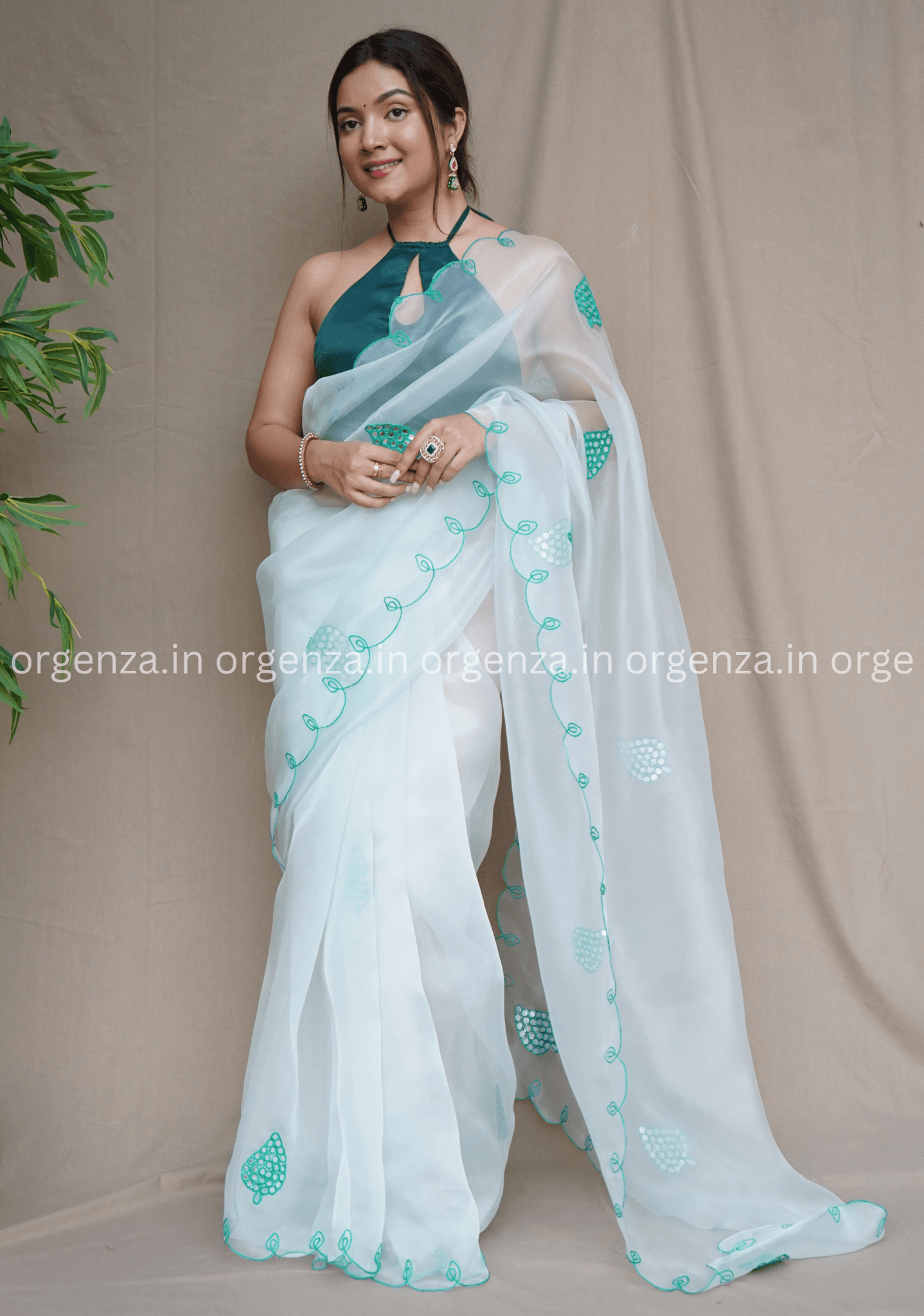White Colour Organza Saree With Gotta Aari Work - Orgenza Store