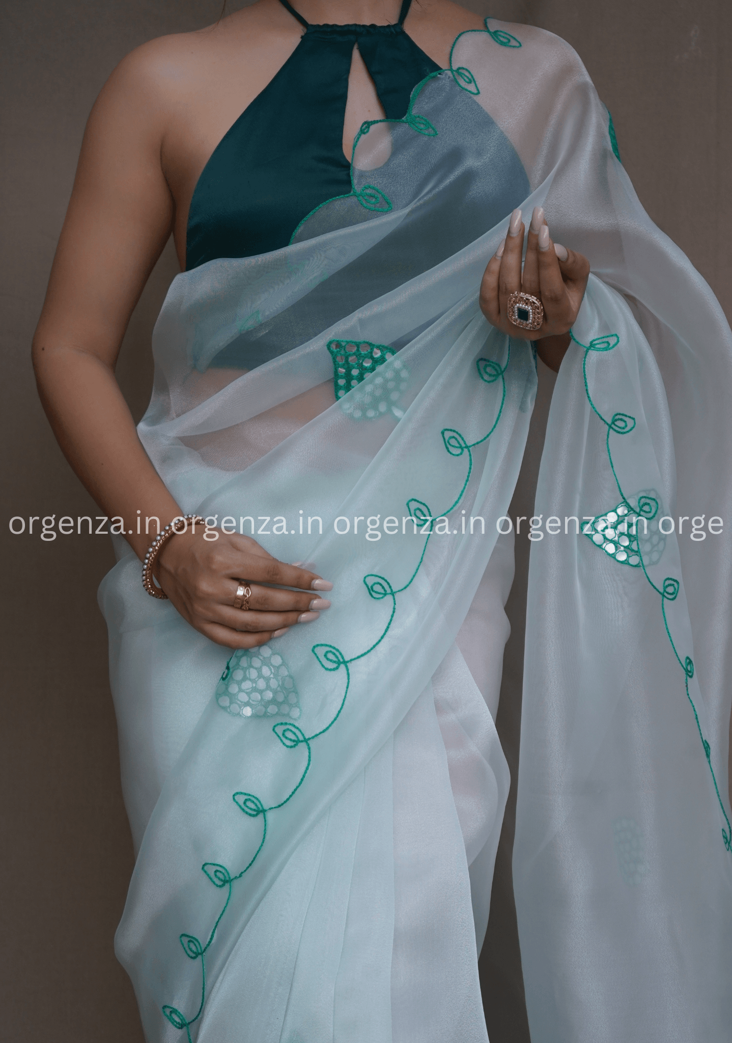 White Colour Organza Saree With Gotta Aari Work - Orgenza Store