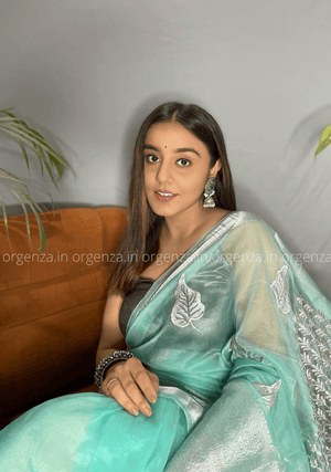 Rama Colour Silver Organza Weaving Saree - Orgenza Store - digisoch