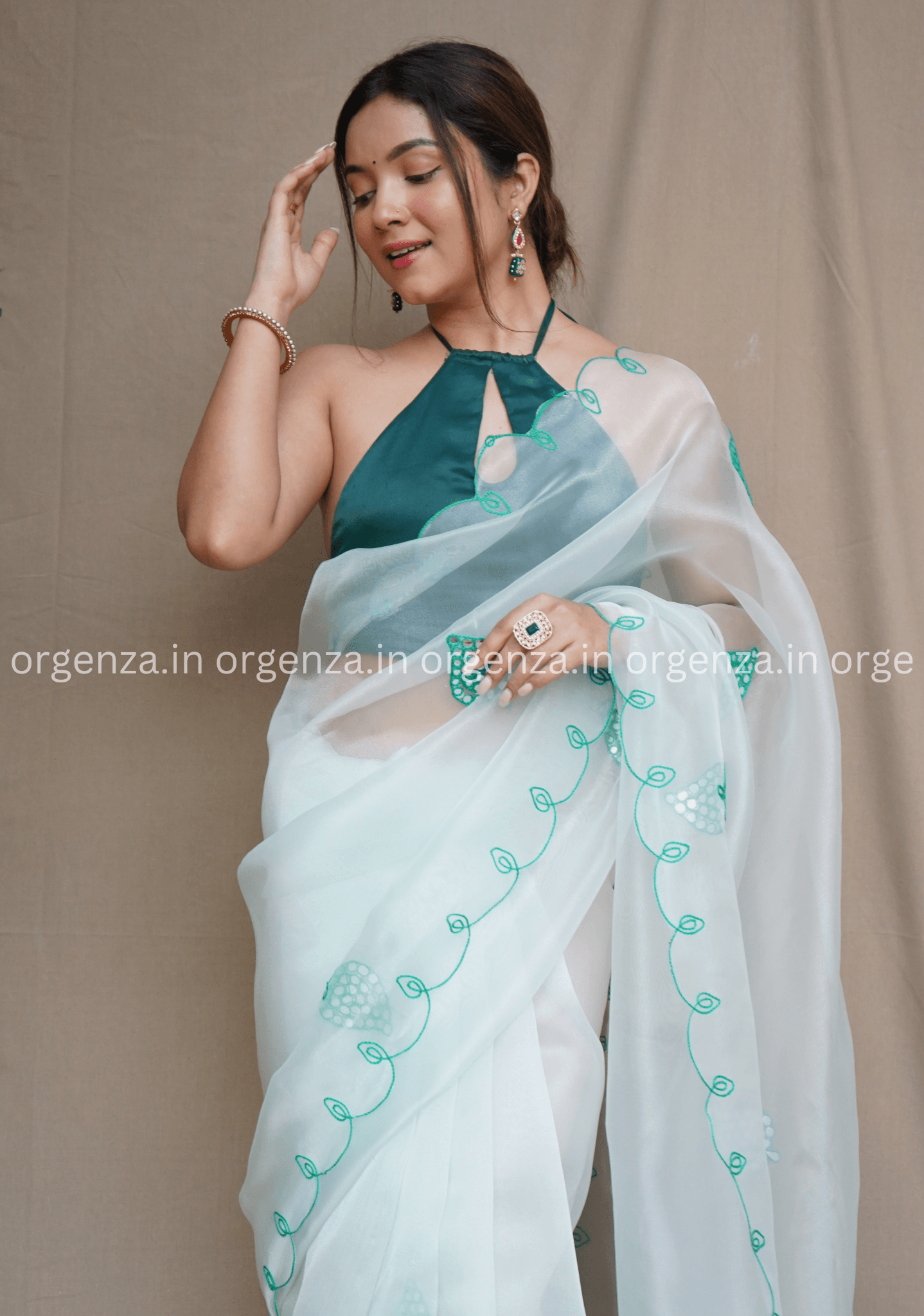 White Colour Organza Saree With Gotta Aari Work - Orgenza Store