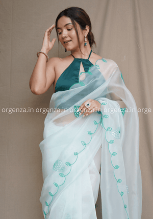 White Colour Organza Saree With Gotta Aari Work - Orgenza Store - digisoch