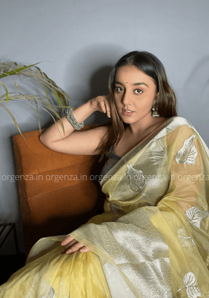 Light Yellow Silver Organza Weaving Saree - Orgenza Store - digisoch