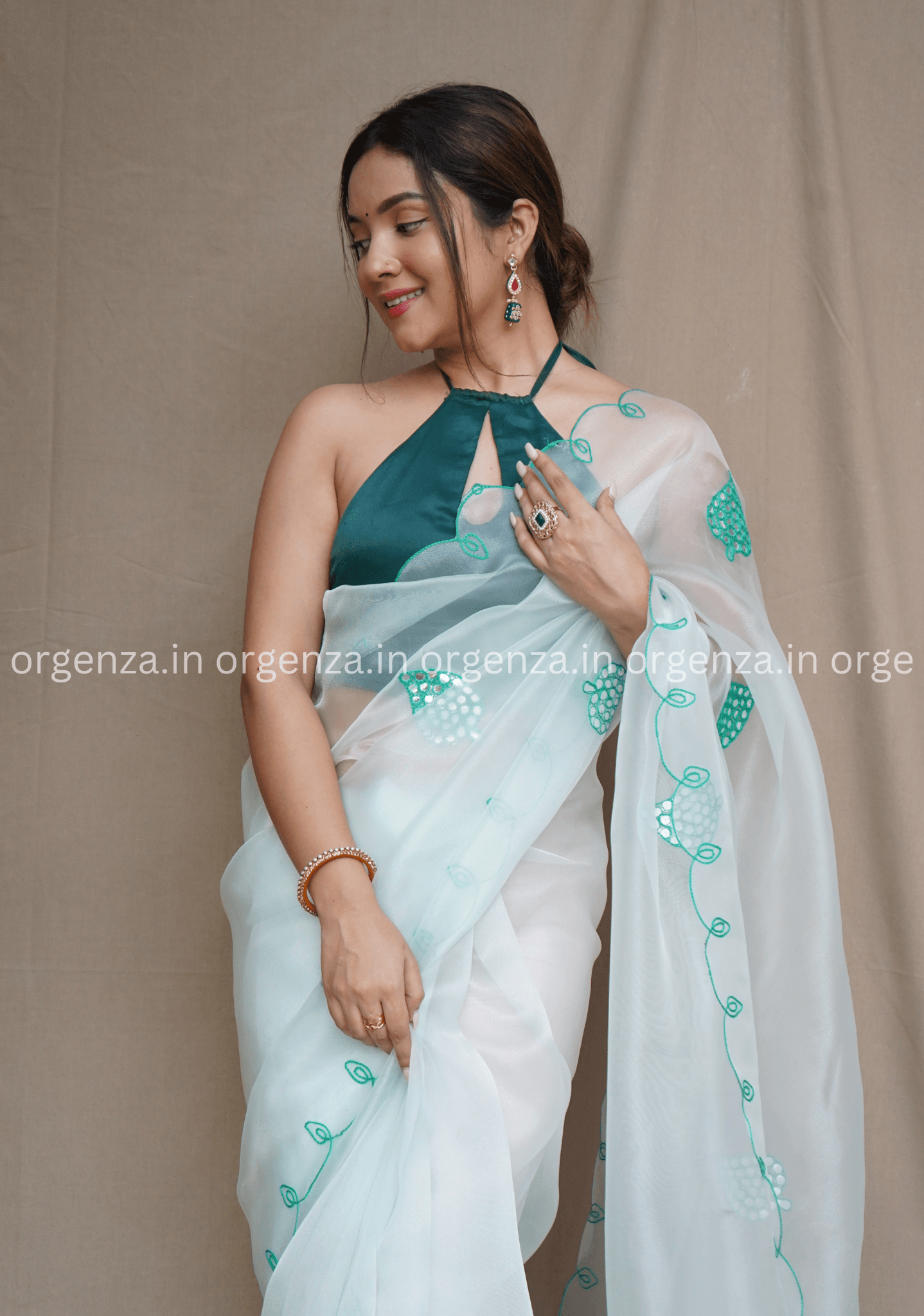 White Colour Organza Saree With Gotta Aari Work - Orgenza Store