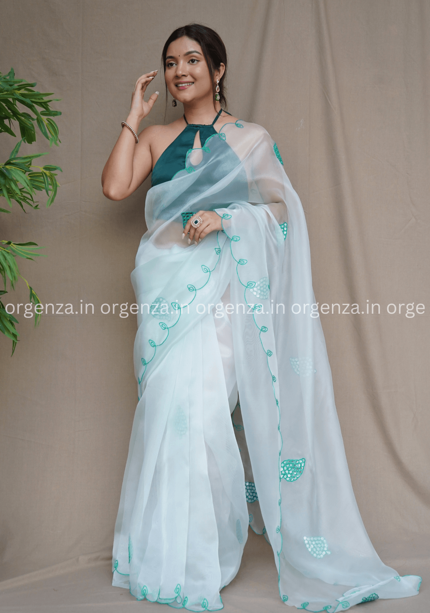 White Colour Organza Saree With Gotta Aari Work - Orgenza Store