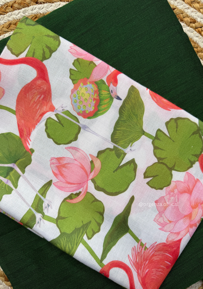 Green Colour Cotton Print Blouse With Lotus Print Blouse