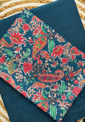 Rama Blue Colour Cotton Saree With Kalamkari Print Blouse - Orgenza Store - digisoch