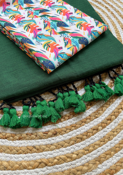 Green Colour Cotton Saree With Multi Print Blouse