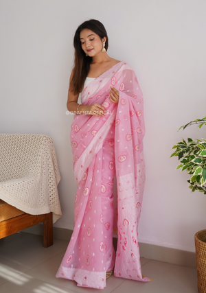 Linen Silk Saree With Badla Weaving - Orgenza Store