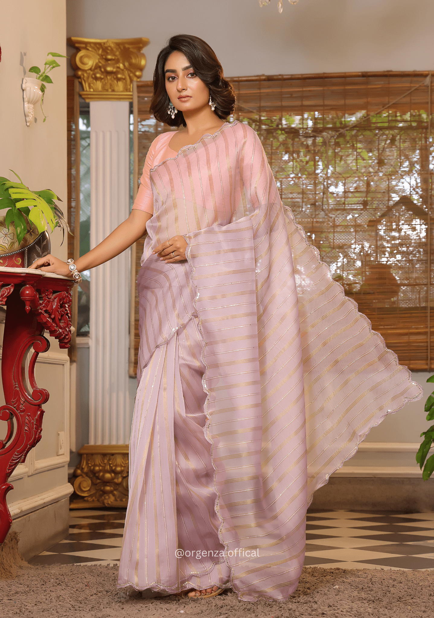 Purple Organza Saree With Weaved Work - Orgenza Store