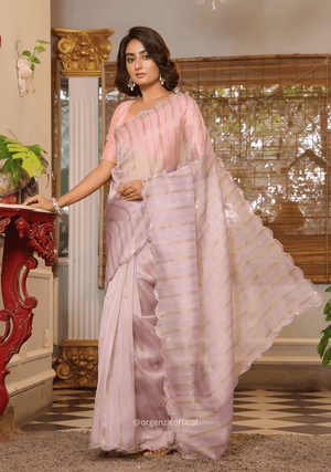 Purple Organza Saree With Weaved Work - Orgenza Store - digisoch