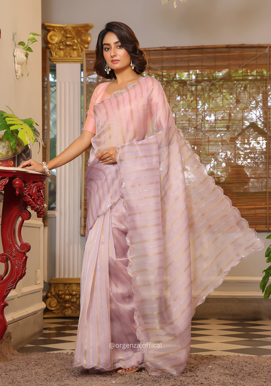 Purple Organza Saree With Weaved Work - Orgenza Store