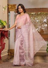 Purple Organza Saree With Weaved Work