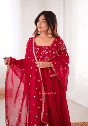Premium Crunchy Silk Anarkali Suit Set with 4 Meter Flair & Lace Border Dupatta - Orgenza Store - digisoch