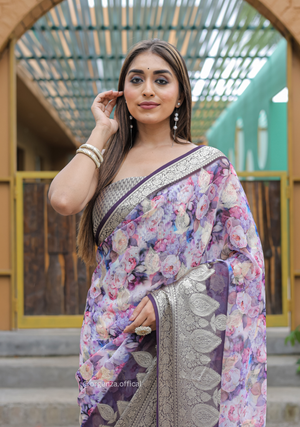 Purple Georgette Saree With Viscose Border - Orgenza Store - digisoch