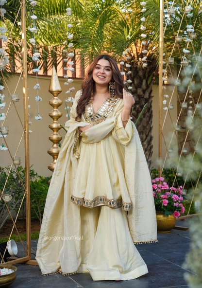 Real Mirror Work Jari Silk Sharara Suit Ready to Wear Premium Set