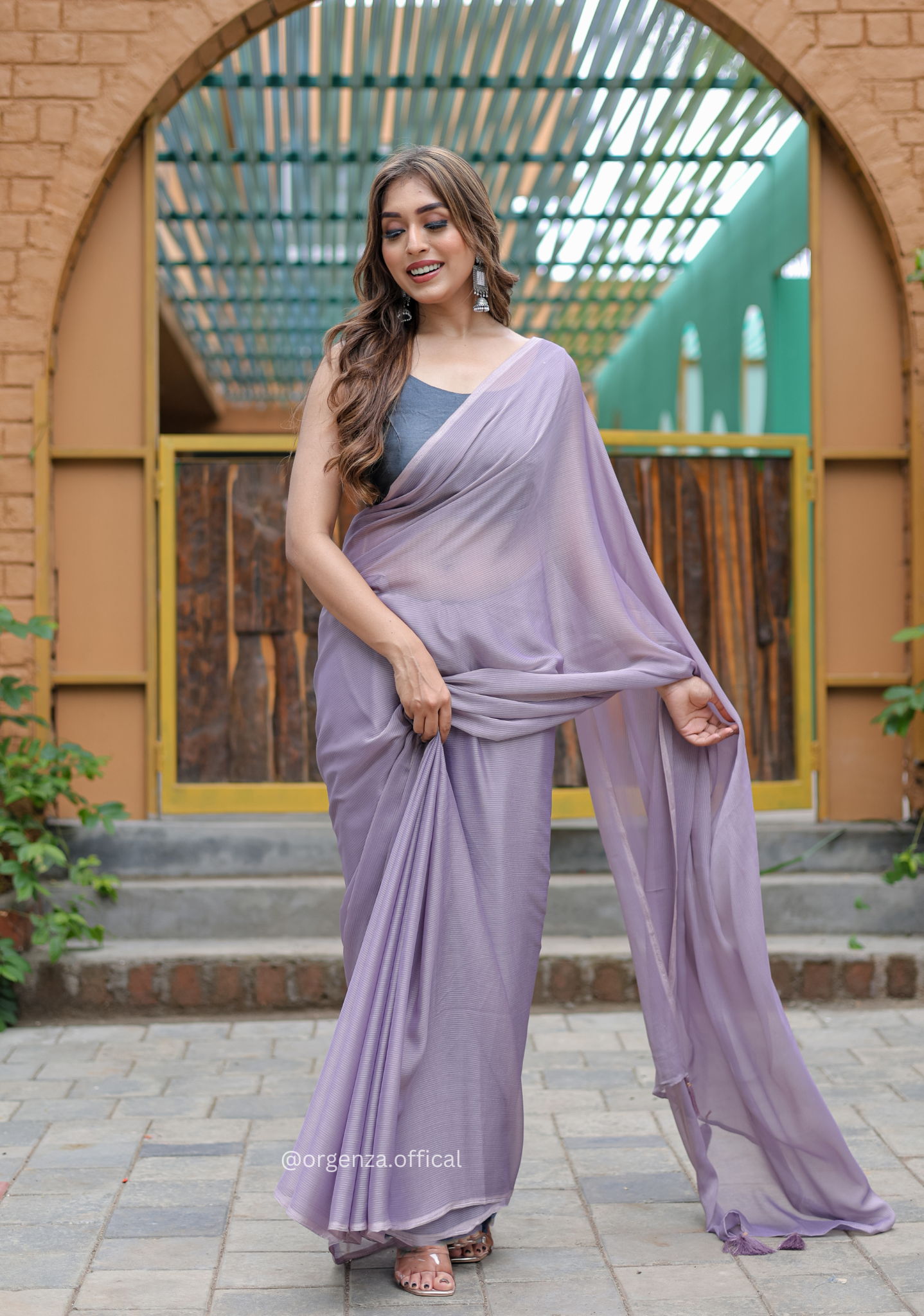 Plain Purple Colour Lining Sitara Georgette Saree - Orgenza Store
