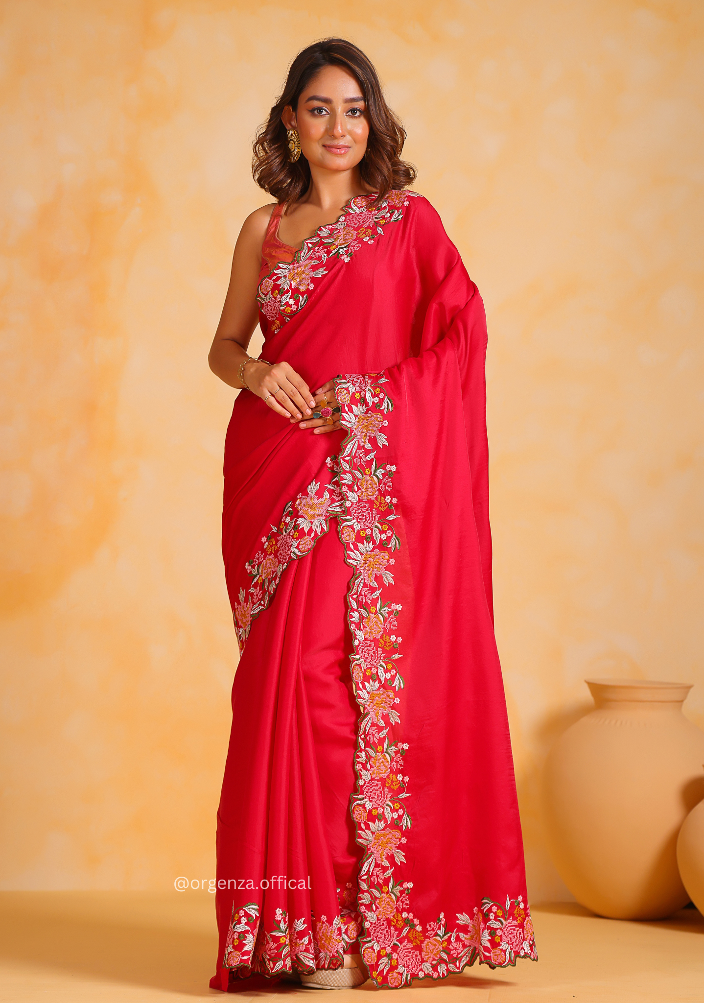 Tussar Satin Silk Saree With Embroidery Viscos Thread Work - Orgenza Store