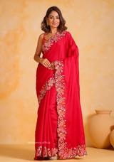 Tussar Satin Silk Saree With Embroidery Viscos Thread Work